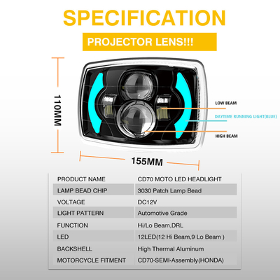 Blue DRL CD70 70cc Projector Lens Motorcycle LED Headlight DC12V White Waterproof IP67