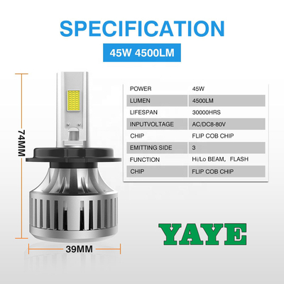 4500LM Brightest Motorcycle Headlight Bulb IP67 H4 High Low Beam