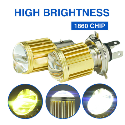Motorcycle LED Headlight H4 HS1 H6 Ba20D Dual Color White Yellow True High Low Beam AC DC