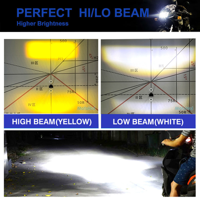 Motorcycle LED Headlight H4 HS1 H6 Ba20D Dual Color White Yellow True High Low Beam AC DC