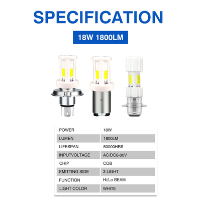 18W 1800LM Ceramic P15D H4 BA20D AC DC Motorcycle Headlight Bulb with 3 Side COB Chip