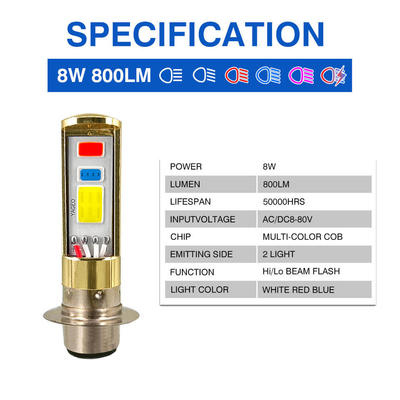 YAYE Motorcycle Led Bulb Red Blue White High Low Beam Flash P15D H6M Motorcycle Motorbike DC12V 8W 800LM